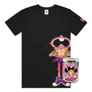 Caution Hot Parker Edition graphic t-shirt featuring girl biting donut with logo on back