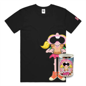 Caution Hot Parker Edition graphic t-shirt featuring girl biting donut with logo on back